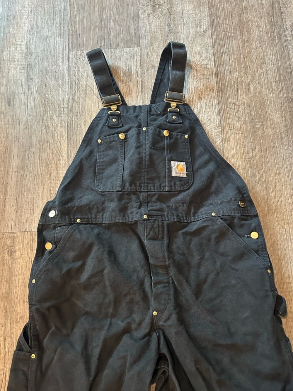 Men’s Carhartt Black Denim Workwear Duck Bib Overalls Carpenter Style Relaxed - Picture 4 of 11